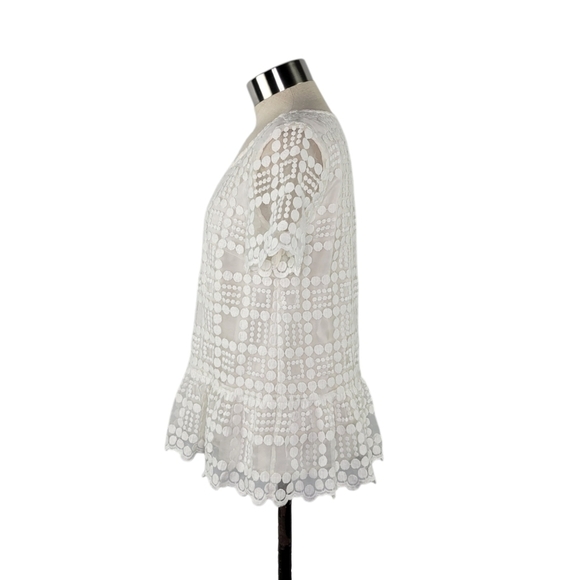 Anthropologie Leifsdottir White Lace Embroidered Short Sleeve Peplum Top Size 6 - Picture 2 of 11